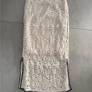 Ultra Violette Cream Lace Pencil Skirt with Black Trim